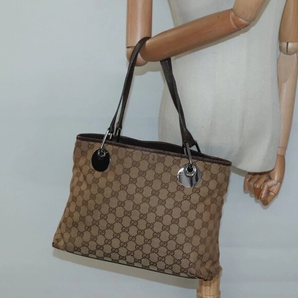 GUCCI GG Canvas Hand Bag Beige Gold 121023 Auth 135055 - Picture 14 of 16
